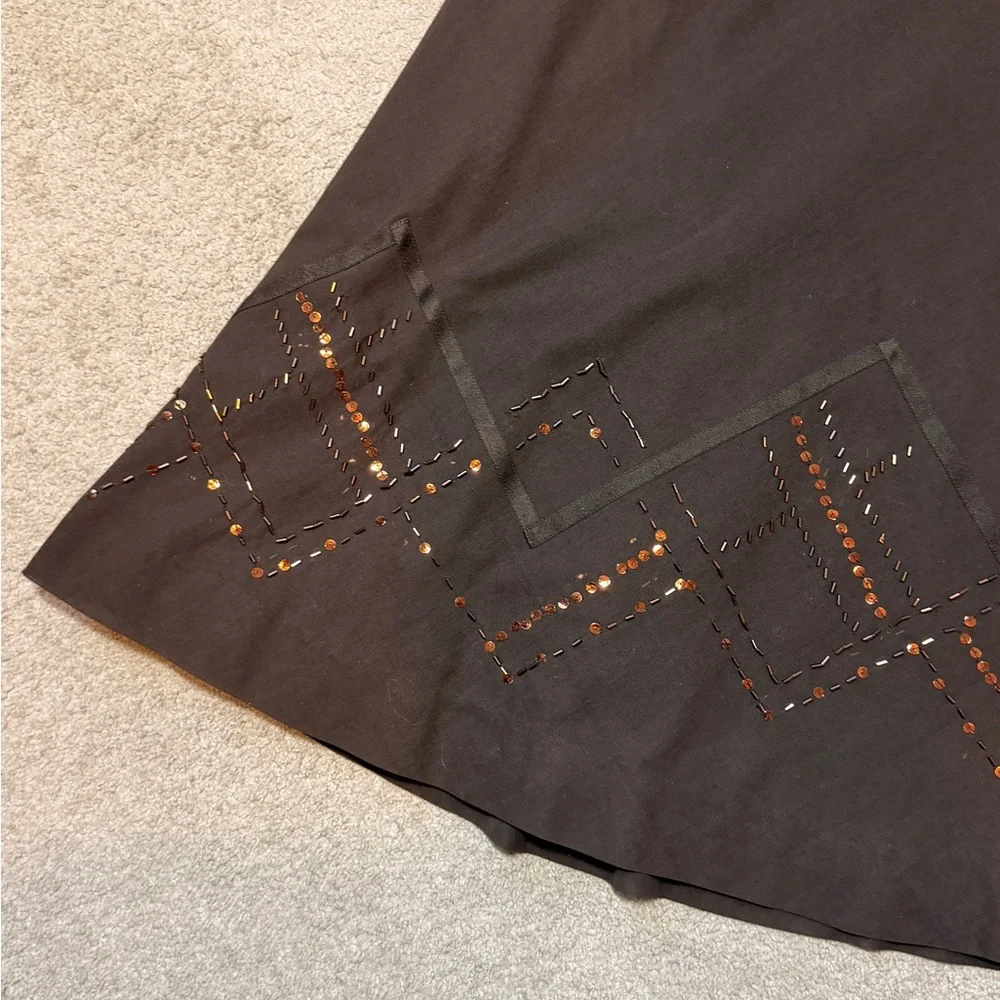 Y2K Ann Taylor LOFT 100% Cotton Strapless A Line Midi Dress with Sequins Size 8 - Picture 5 of 6